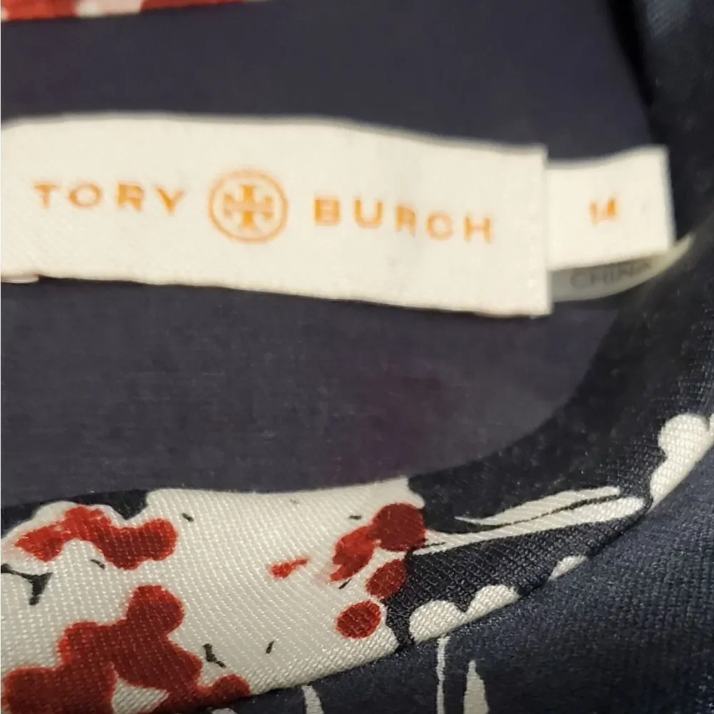 Tory Burch Black & Red Floral Silk & Wool Top